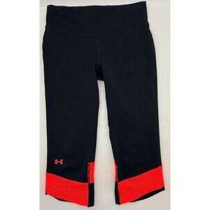 Under Armour Womens Capri Leggings Black Red Mesh Athletic Workout Medium